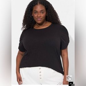 Torrid: Black Cotton Modal Slub Crew Twist Sleeve Tee